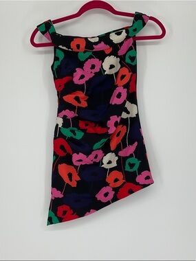 Milly Minis Girls Sz 10 Black Poppy Floral Asymmetric Off Shoulder Mini Dress